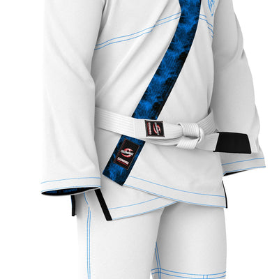 Exclusive White with Black/Blue Flame Lapel Custom Rash Guard lining - Summo Sports